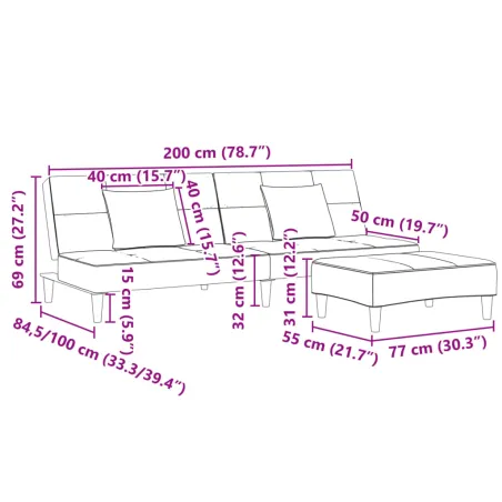 Canapé-lit à 2 places avec repose-pied gris clair tissu