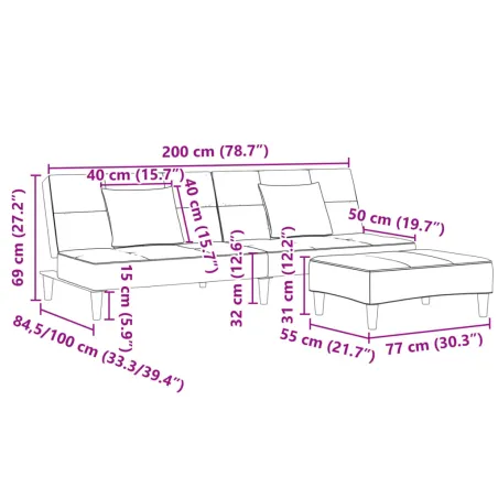 Canapé-lit à 2 places avec repose-pied gris foncé velours