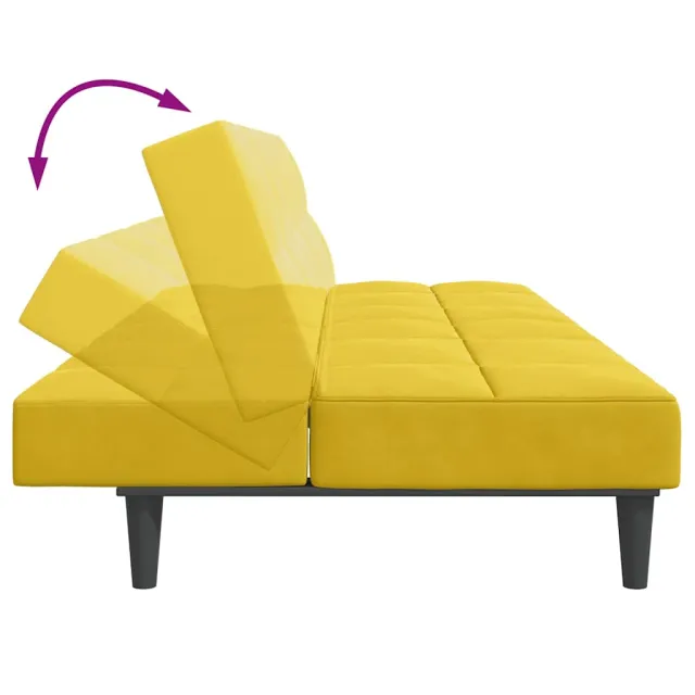 Canapé-lit à 2 places avec repose-pied jaune velours