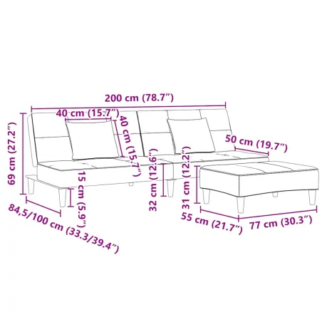 Canapé-lit à 2 places avec repose-pied jaune velours