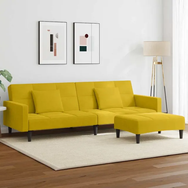 Canapé-lit à 2 places avec repose-pied jaune velours