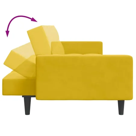 Canapé-lit à 2 places avec repose-pied jaune velours