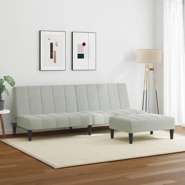 Canapé-lit à 2 places avec repose-pied gris clair velours