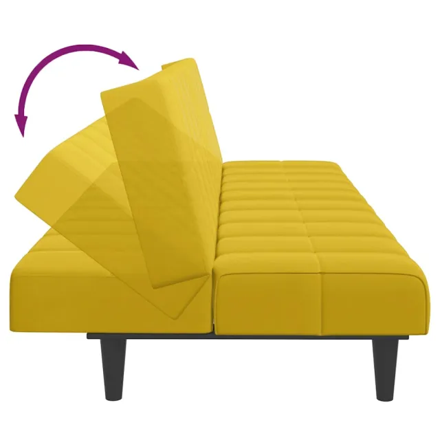 Canapé-lit à 2 places avec repose-pied jaune velours