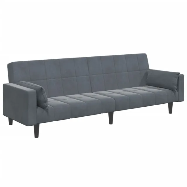 Canapé-lit à 2 places avec repose-pied gris foncé velours