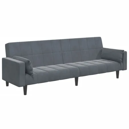 Canapé-lit à 2 places avec repose-pied gris foncé velours