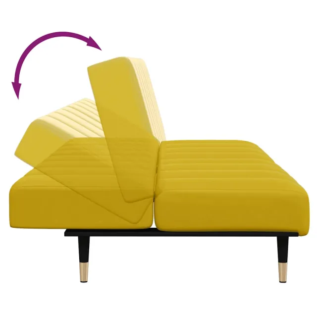 Canapé-lit à 2 places avec repose-pied jaune velours