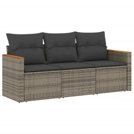 Salon de jardin avec coussins 3 pcs gris résine tressée 2