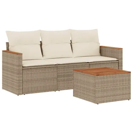 Salon de jardin avec coussins 4 pcs beige résine tressée 2