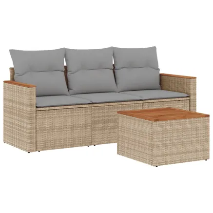 Salon de jardin avec coussins 4 pcs beige résine tressée 2