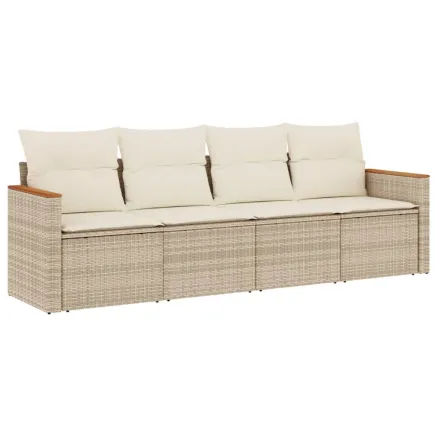 Salon de jardin avec coussins 4 pcs beige résine tressée 2