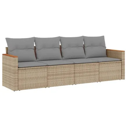 Salon de jardin avec coussins 4 pcs beige résine tressée 2