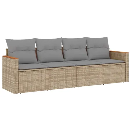 Salon de jardin avec coussins 4 pcs beige résine tressée