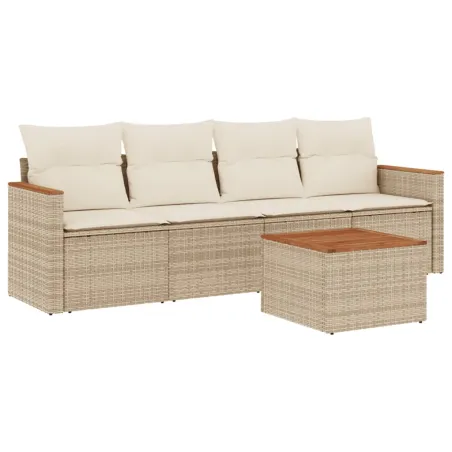 Salon de jardin avec coussins 5 pcs beige résine tressée