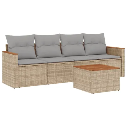 Salon de jardin avec coussins 5 pcs beige résine tressée 2