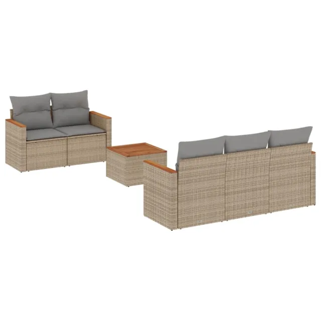 Salon de jardin avec coussins 6 pcs beige résine tressée