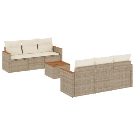 Salon de jardin avec coussins 7 pcs beige résine tressée 2