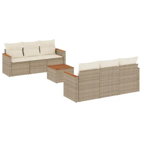 Salon de jardin avec coussins 7 pcs beige résine tressée