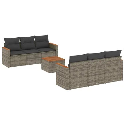Salon de jardin avec coussins 7 pcs gris résine tressée 2