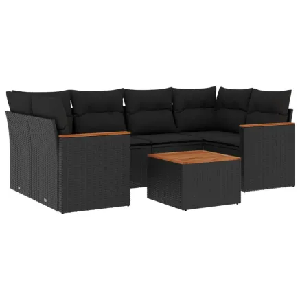 Salon de jardin 7 pcs avec coussins noir résine tressée 2