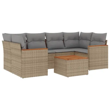 Salon de jardin avec coussins 7 pcs beige résine tressée 2