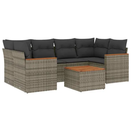 Salon de jardin avec coussins 7 pcs gris résine tressée