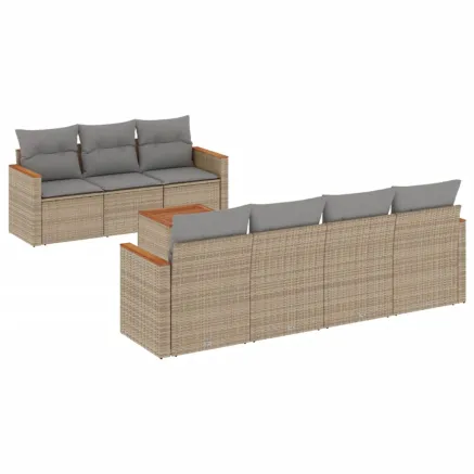 Salon de jardin avec coussins 8 pcs beige résine tressée 2