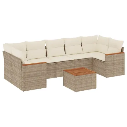 Salon de jardin avec coussins 8 pcs beige résine tressée 2