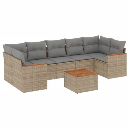 Salon de jardin avec coussins 8 pcs beige résine tressée 2