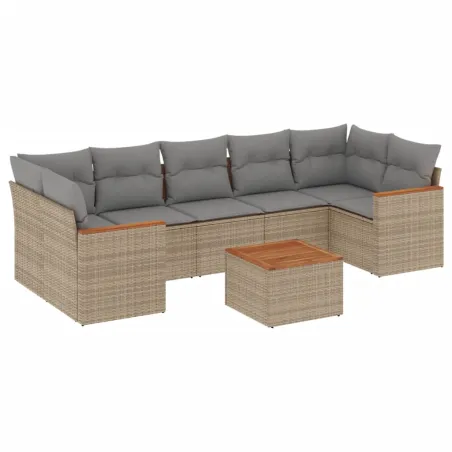 Salon de jardin avec coussins 8 pcs beige résine tressée