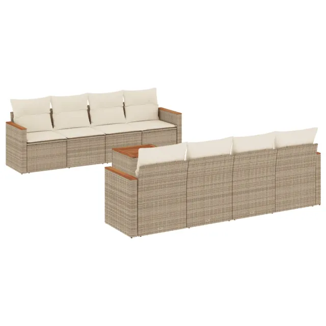 Salon de jardin avec coussins 9 pcs beige résine tressée