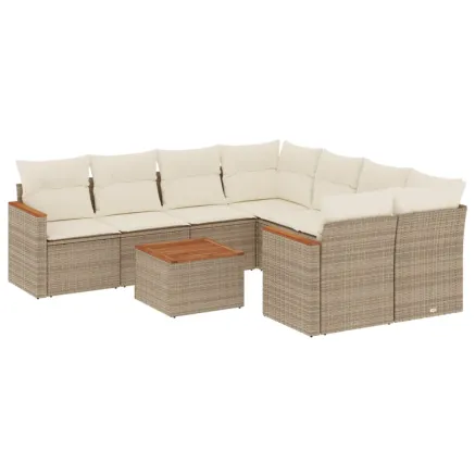 Salon de jardin avec coussins 9 pcs beige résine tressée 2