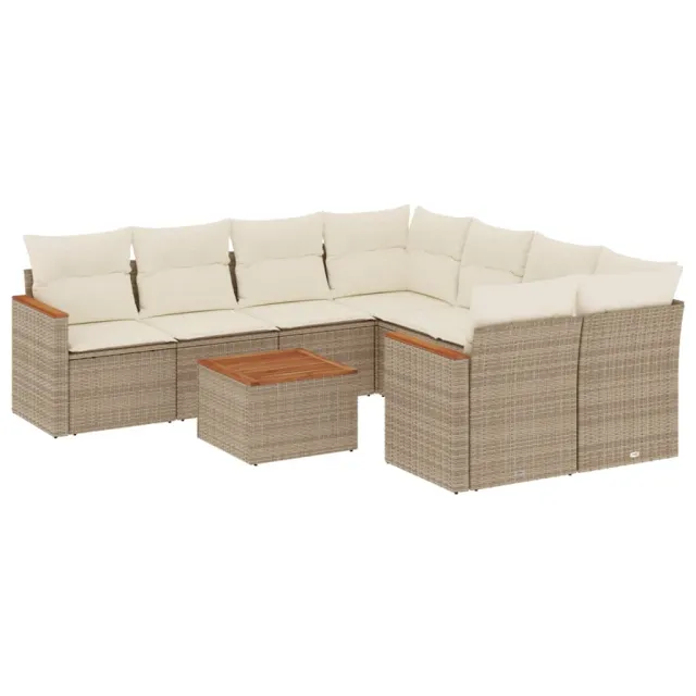 Salon de jardin avec coussins 9 pcs beige résine tressée