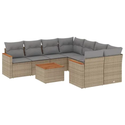 Salon de jardin avec coussins 9 pcs beige résine tressée 2
