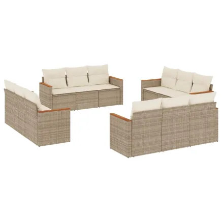 Salon de jardin avec coussins 12 pcs beige résine tressée 2