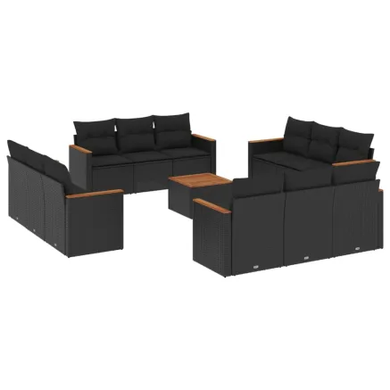 Salon de jardin avec coussins 13 pcs noir résine tressée 2