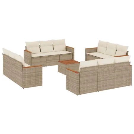 Salon de jardin avec coussins 13 pcs beige résine tressée