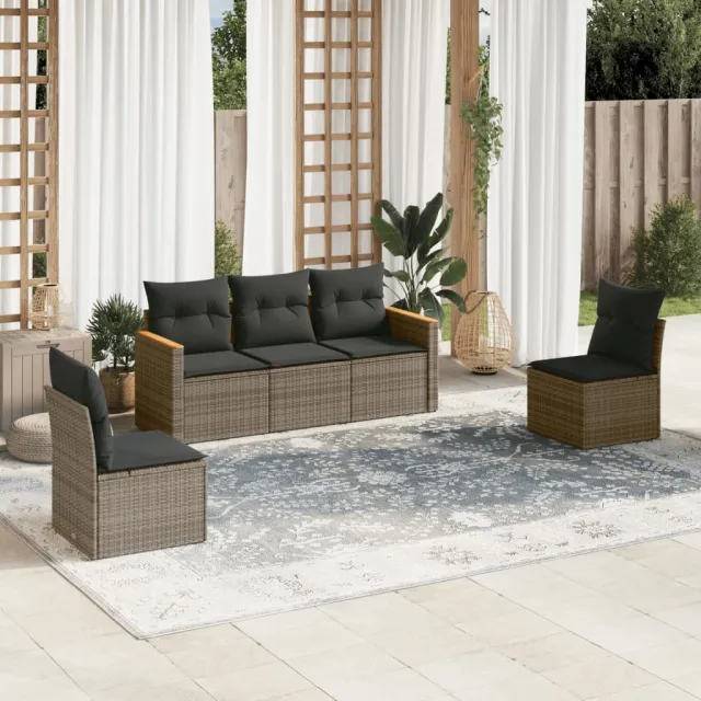 Salon de jardin 5 pcs avec coussins gris résine tressée