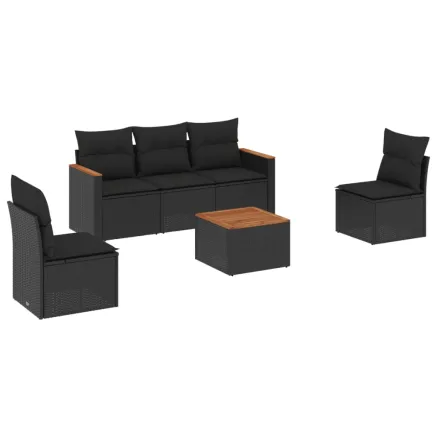 Salon de jardin 6 pcs avec coussins noir résine tressée 2