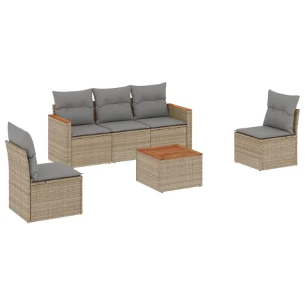 Salon de jardin avec coussins 6 pcs beige résine tressée 2