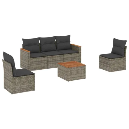 Salon de jardin 6 pcs avec coussins gris résine tressée 2