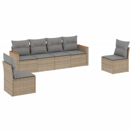 Salon de jardin avec coussins 6 pcs beige résine tressée 2