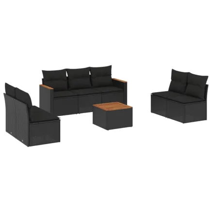 Salon de jardin 8 pcs avec coussins noir résine tressée 2