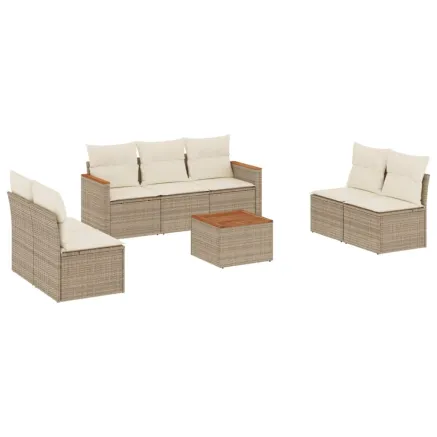 Salon de jardin avec coussins 8 pcs beige résine tressée 2