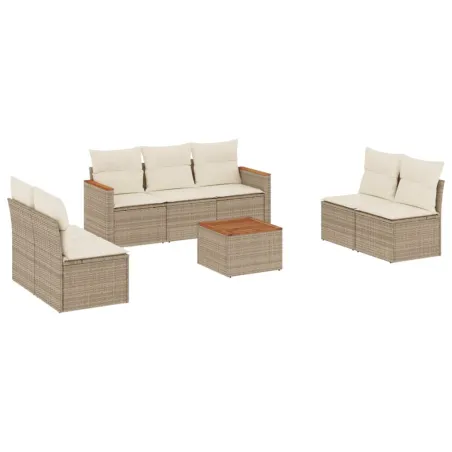 Salon de jardin avec coussins 8 pcs beige résine tressée