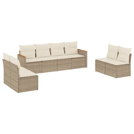 Salon de jardin avec coussins 8 pcs beige résine tressée 2