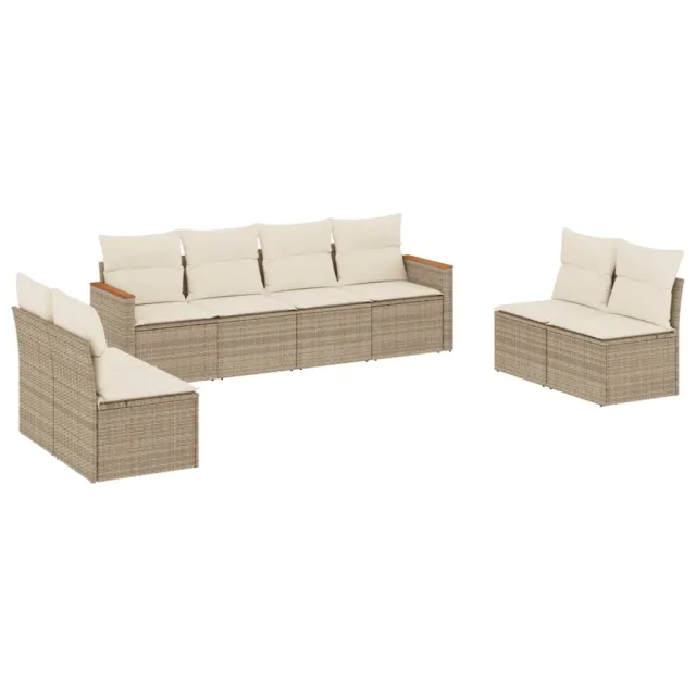 Salon de jardin avec coussins 8 pcs beige résine tressée