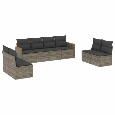 Salon de jardin 8 pcs avec coussins gris résine tressée 2