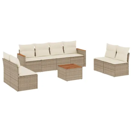 Salon de jardin avec coussins 9 pcs beige résine tressée 2