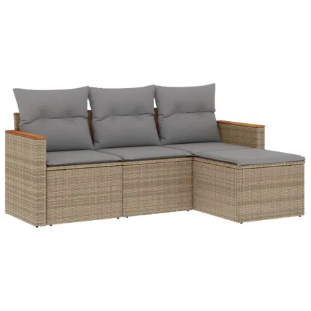 Salon de jardin avec coussins 4 pcs beige résine tressée